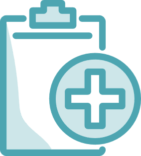 A blue clipboard icon with a medical cross symbol in a circle overlapping the lower right corner, representing Grand Junction Health Care or medical records.