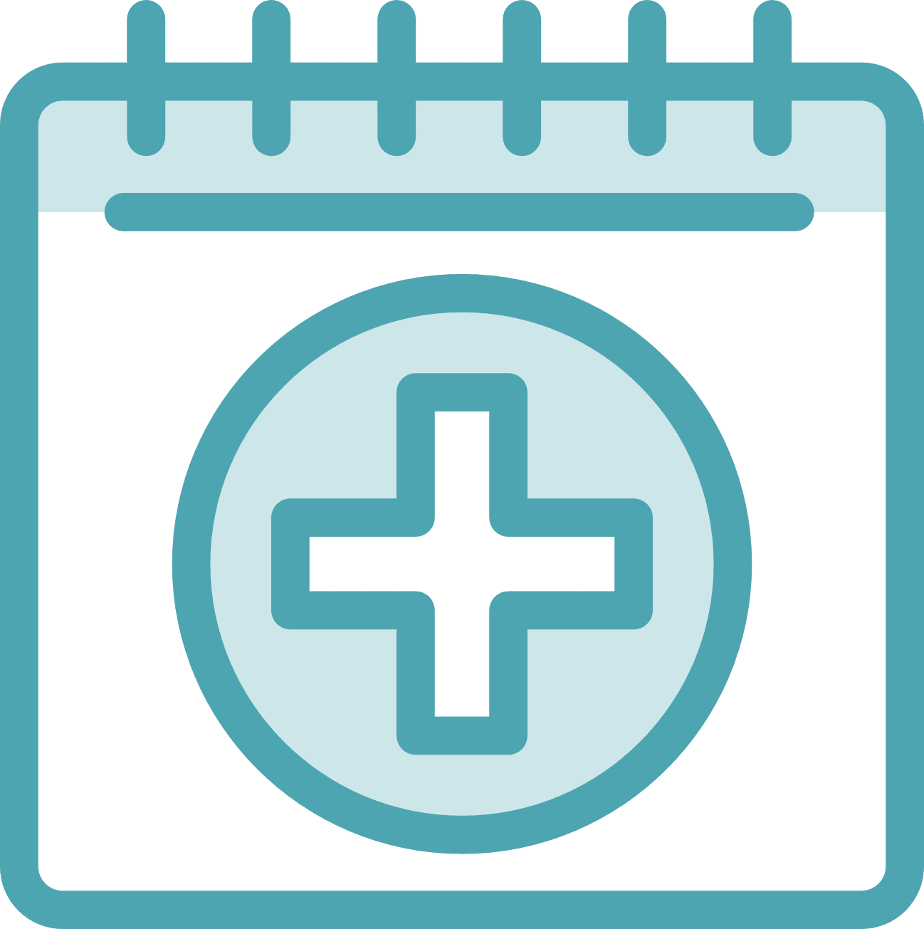 A stylized calendar icon with a large medical cross in the center suggests a Montrose Health Care or health-related appointment. The design uses shades of blue, reflecting healthcare professionalism.