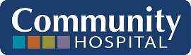 Logo for Community Hospital featuring Community Hospital in white on a blue background, alongside five colored squares: teal, orange, green, purple, and blue—representing Montrose Health Care’s commitment to affordable health care.