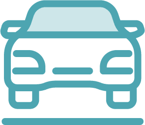 Simple blue line drawing of a car viewed from the front, showing headlights, windshield, and bumper—perfect for illustrating Montrose Health Care’s commitment to accessible and reliable healthcare services.