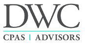 Logo with large gray letters DWC above a teal line, and gray text below reading CPAS | ADVISORS, representing trusted expertise in Healthcare and financial guidance.