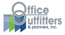 Logo for Office Outfitters & Planners, Inc. featuring stylized text and overlapping circular and rectangular shapes in gray, blue, and green—ideal for Grand Junction Health Care or other healthcare organizations seeking a modern look.