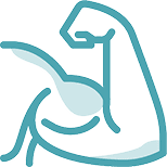 Simple blue line drawing of a flexed human arm showing a prominent bicep muscle, symbolizing strength and fitness—an ideal representation for promoting affordable health care or wellness at Montrose Health Care.